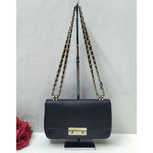 Carolina Herrera Black Leather Pushlock Chain Strap Crossbody Shoulder Bag